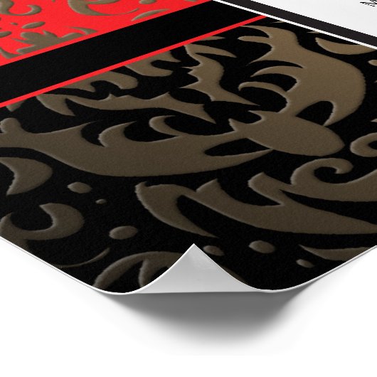 Rich Red Damask Wedding 15 Table Seating Chart Poster (Hoek)