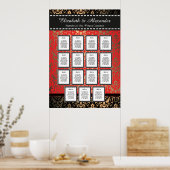 Rich Red Damask Wedding 15 Table Seating Chart Poster (Keuken)