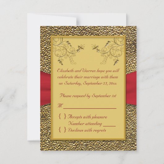 Rich Red en Gold RSVP-kaart RSVP Kaartje (Achterkant)