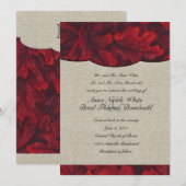 Rich Red Fabric Leaves & Linen Wedding Invitation Kaart (Voorkant / Achterkant)
