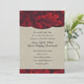 Rich Red Fabric Leaves & Linen Wedding Invitation Kaart (Staand voorkant)