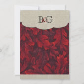 Rich Red Fabric Leaves & Linen Wedding Invitation Kaart (Achterkant)
