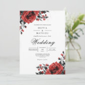 Rich Red Floral Romantische bruiloft Kaart (Staand voorkant)
