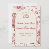 Rich Red French Floral Toile Floral Save the Date Kaart (Voorkant)