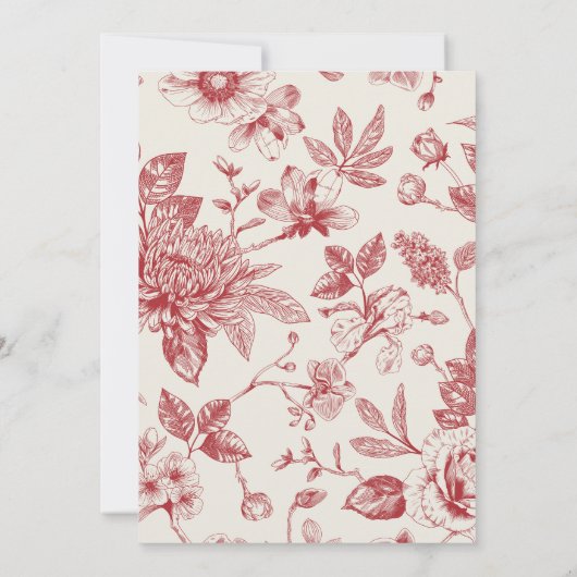 Rich Red French Floral Toile Floral Save the Date Kaart (Achterkant)