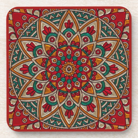 Rich, Red Mandala. Bier Onderzetter (Voorkant)