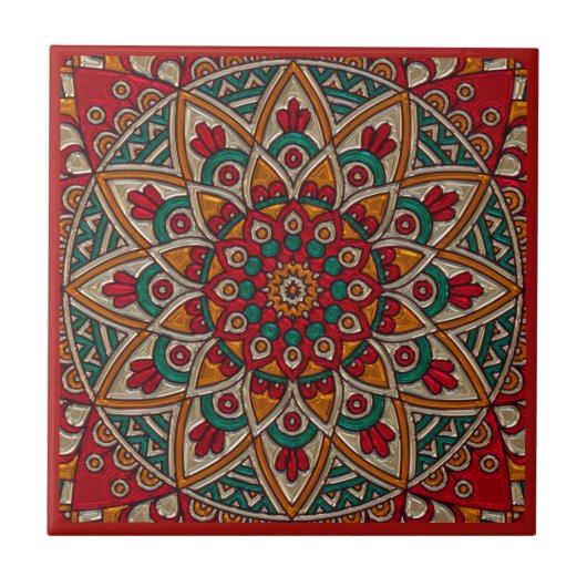 Rich, Red Mandala. Tegeltje (Voorkant)