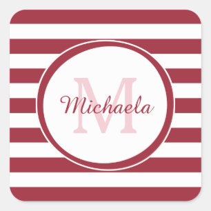 Rich Red Monogram met hedendaagse brede strepen Vierkante Sticker