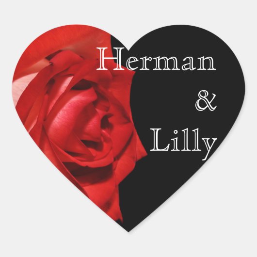 Rich Red Rose Personalized Wedding Hart Sticker (Voorkant)