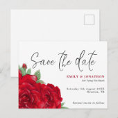 Rich Red Roses Bruiloft Save The Date Briefkaart (Voorkant / Achterkant)