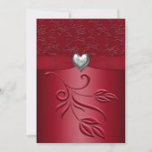 Rich Red Silver Heart Floral Wedding Kaart (Voorkant)