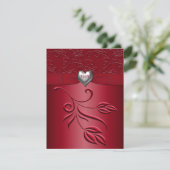 Rich Red Silver Heart Reply Card RSVP Kaartje (Staand voorkant)