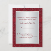 Rich Red Silver Heart Reply Card RSVP Kaartje (Achterkant)