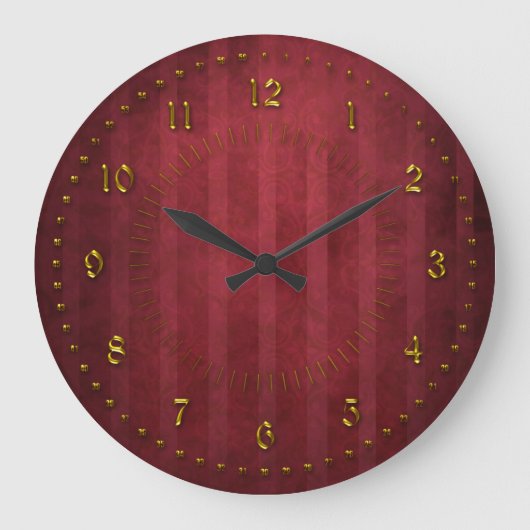 Rich Red Stripped Grunge Genummerd Grote Klok (Voorkant)