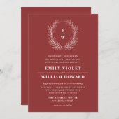 Rich Red Wreath Monogram Weddenschap Kaart (Voorkant / Achterkant)