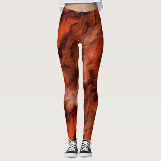 Rich Reds and Oranges Creates Marbling Effect Leggings (Voorkant)