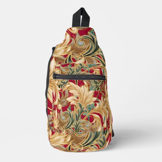 Rich Rococo Acanthus Bladpatroon/Rood & Groen Sling Bag (Voorkant)