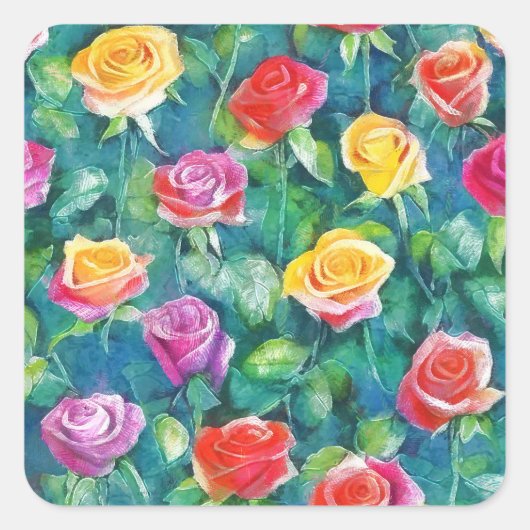 Rich rose hedge watercolor motif vierkante sticker (Voorkant)