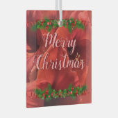 Rich Ruby Red Amaryllis "Vrolijk kerstfeest" Glas Ornament (Voorkant Rechts)