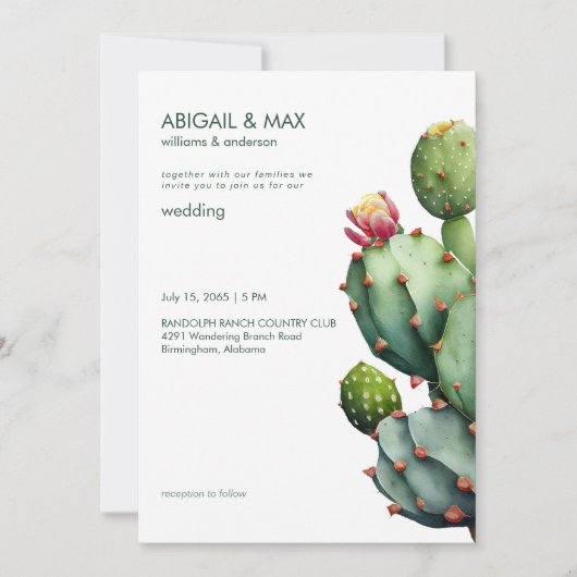 Rich Sage Tropische Cactus Moderne bruiloft Kaart (Voorkant)