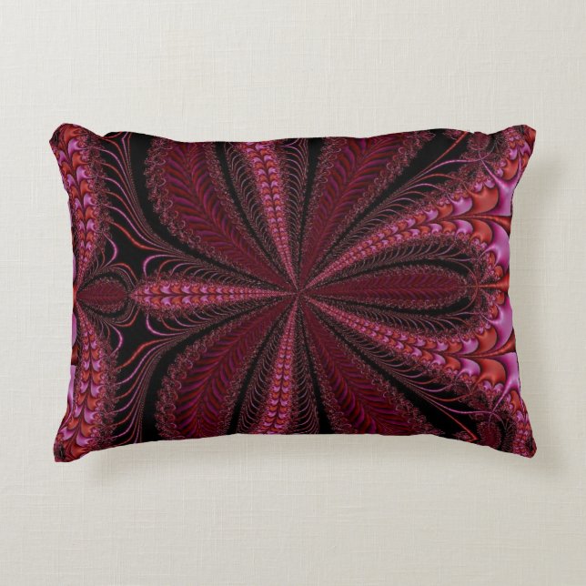 Rich Sparkly Reds Floral Fractal Accent Pillow Kussen (Voorkant)