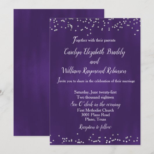 Rich Ultra Violet met Sparkles Wedding Invitation Kaart (Voorkant / Achterkant)