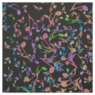 Rich Warm Muzieknoten Colorful Black Fabric Stof
