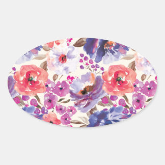 Rich Waterverf Flower Pattern Ovale Sticker