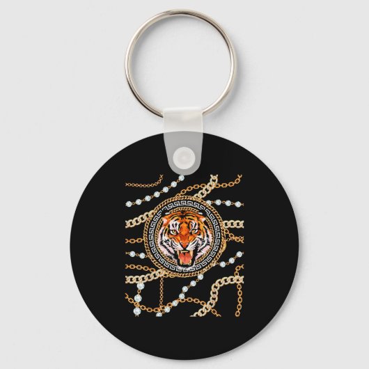 Rich Wild Tiger With Printed Gold Chains & Dia Sleutelhanger (Voorkant)