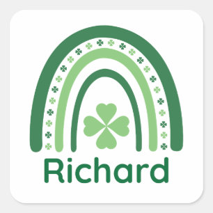 Richard Name Clover Boho Rainbow Vierkante Sticker