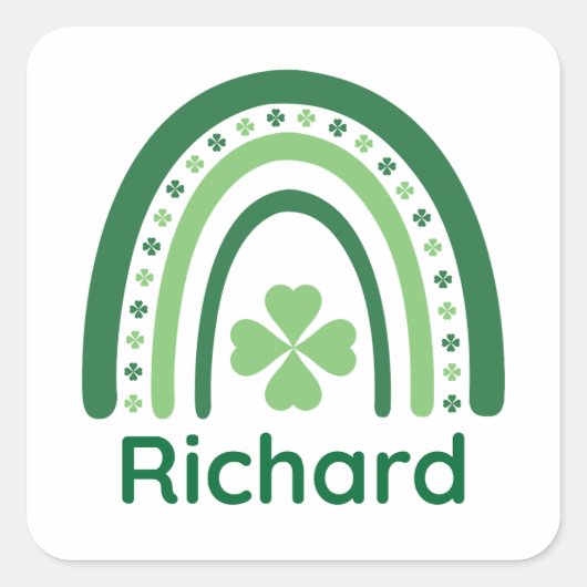 Richard Name Clover Boho Rainbow Vierkante Sticker (Voorkant)