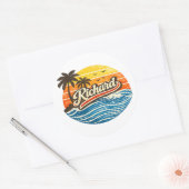 Richard Retro Zonsondergang Naam Ontwerp Ronde Sticker (Envelop)