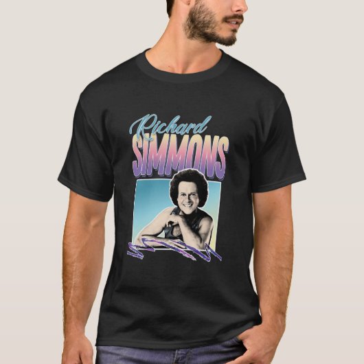 Richard Simmons 80s gestyleerd trillingsontwerp T-shirt (Voorkant)