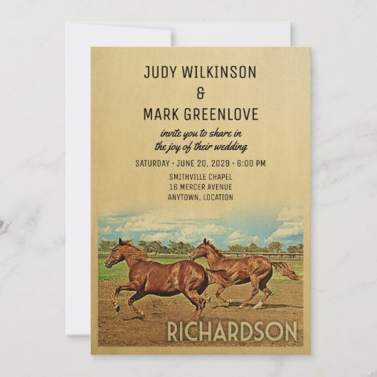 Richardson Texas Wedding Invitation Horses Kaart (Voorkant)