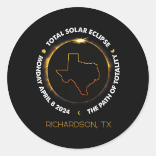 Richardson Totale Zonsverduistering 2024 April 04. Ronde Sticker