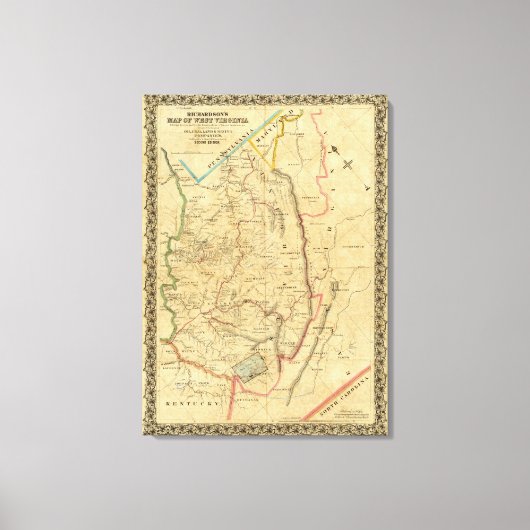 Richardson's Kaart van West Virginia Canvas Afdruk (Voorkant)
