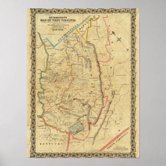 Richardson's Kaart van West Virginia Poster (Voorkant)