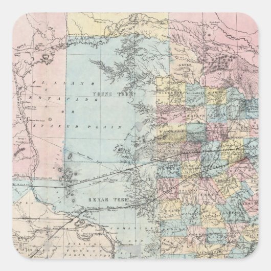 Richardson's nieuwe kaart van de staat Texas Vierkante Sticker (Voorkant)