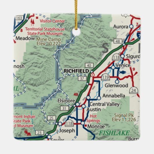 Richfield Utah Map Keramisch Ornament (Achterkant)