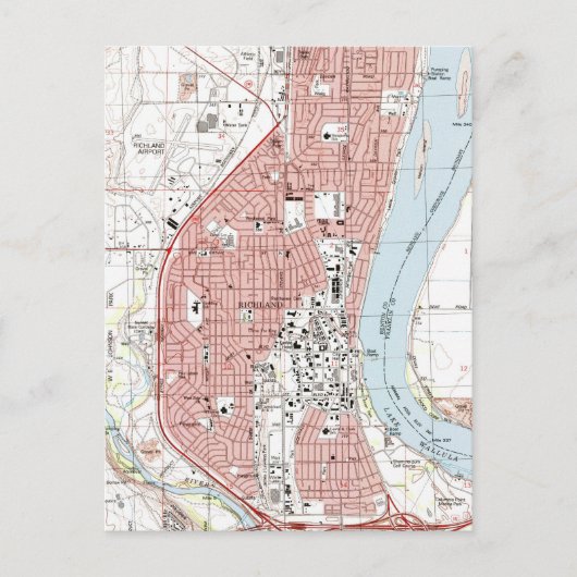 Richland Washington Map (1992) Briefkaart (Voorkant)