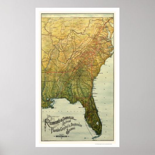 Richmond & Danville Railroad Map 1893 Poster (Voorkant)