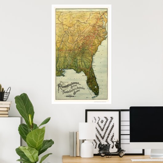 Richmond & Danville Railroad Map 1893 Poster (Thuiskantoor)