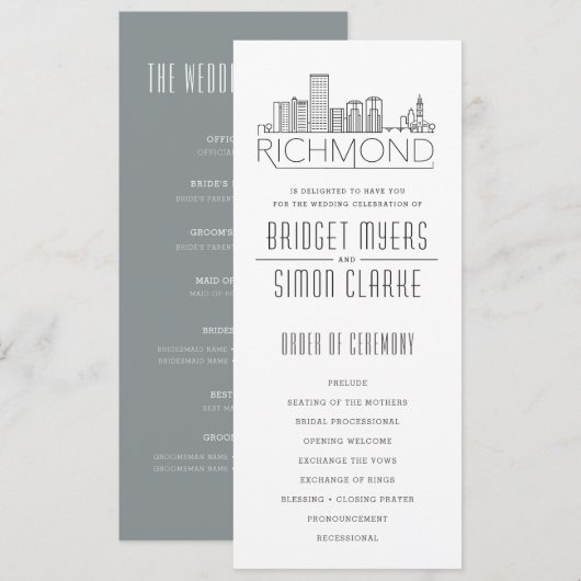 Richmond gestileerde skyline | Huwelijksprogramma Kaart (Voorkant / Achterkant)
