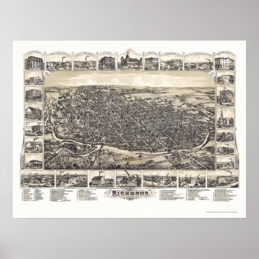 Richmond, IN Panorama Map - 1884 Poster (Voorkant)