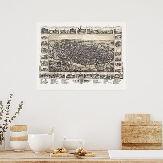 Richmond, IN Panorama Map - 1884 Poster (Keuken)