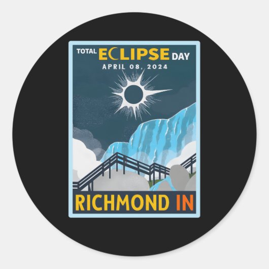 Richmond Indiana in totale zonsverduistering 2024 Ronde Sticker (Voorkant)
