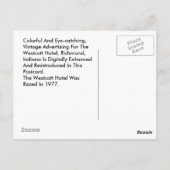  RICHMOND INDIANA Westcott Hotel Razed 1977 Briefkaart (Achterkant)