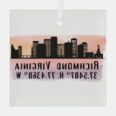 Richmond VA City Skyline Latitude en Longitude Glas Ornament (Achterkant)