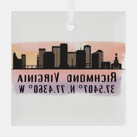 Richmond VA City Skyline Latitude en Longitude Glas Ornament (Achterkant)