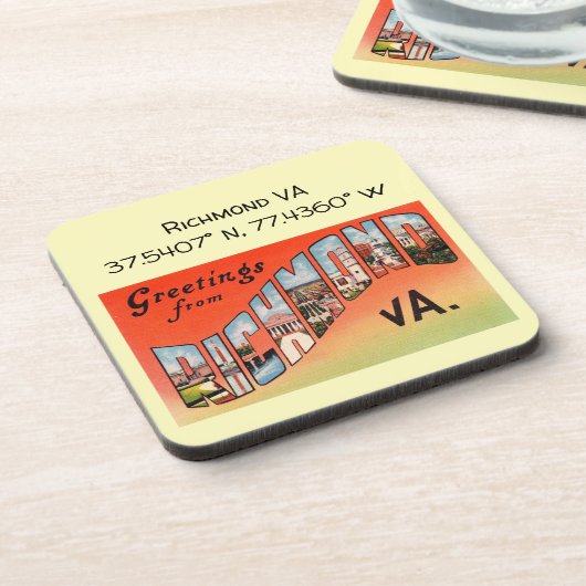 Richmond VA, Map Coordinates, stijl Bier Onderzetter (Linkerzijde)